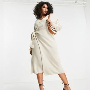 ASOS In The Style Plus x Carys Whittaker ribbed knitted wrap midi dress 16